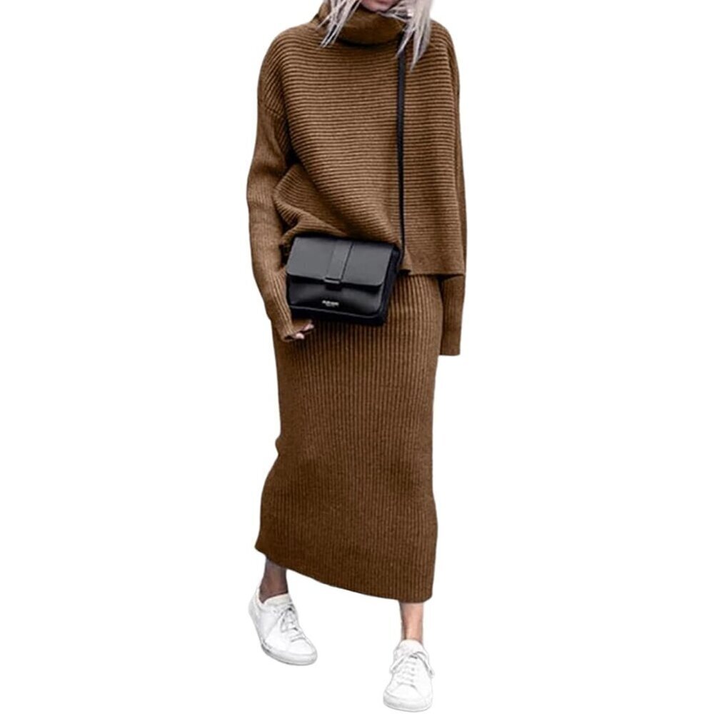 Women's Knit Sweater and Skirt Set Medium Casual Long Sleeve and Midi